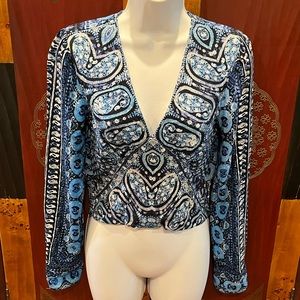 Free People Wild & Free Women’s Crop Top Blouse Blue